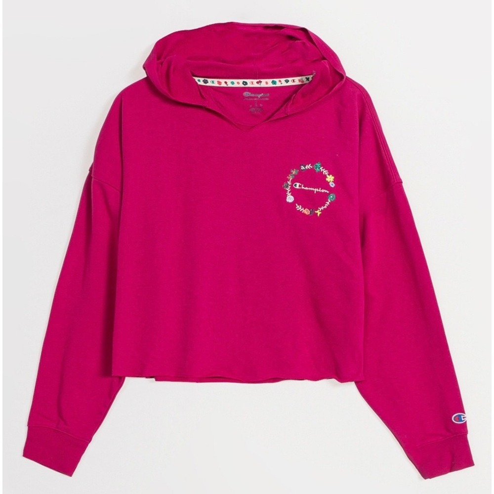 Champion NWT Campus French Terry Hoodie Sweatshirt Large Floral Embroidered Logo